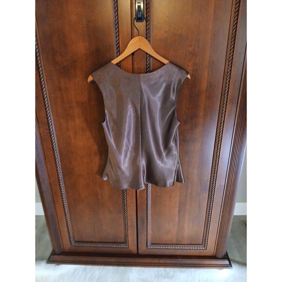 VTG David's Bridal Women's Size 10 Chocolate Satin Draped Neck Sleeveless Blouse - Picture 5 of 9